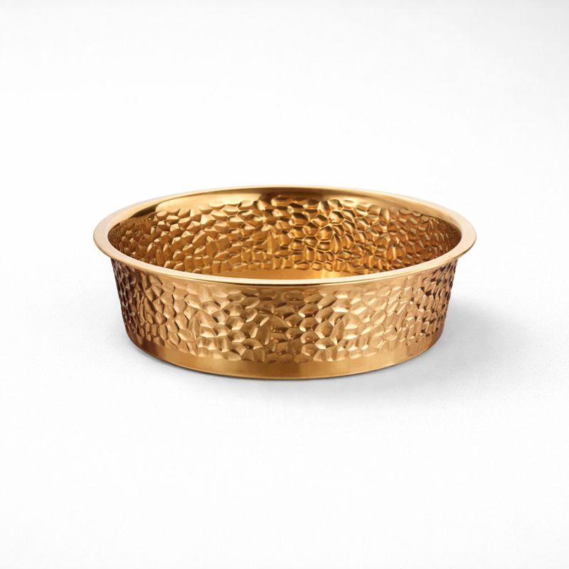 Aurelius Gilded Bowl – Luxe RVS Voerbak met Gouden Afwerking