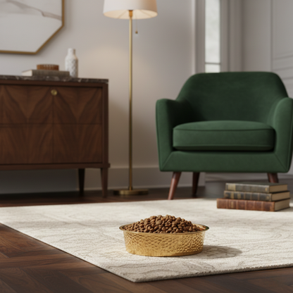 Aurelius Gilded Bowl – Luxe RVS Voerbak met Gouden Afwerking